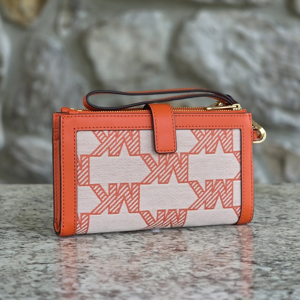 Michael Kors Jet Set Logo Double Zip Orange Wristlet - Picture 2 of 6